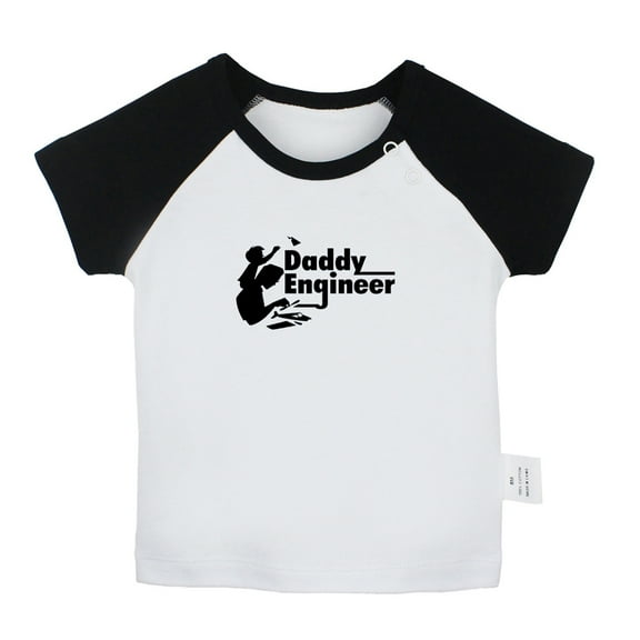 Daddy Engineer Funny T shirt For Baby, Newborn Babies T-shirts, Infant Tops, 0-24M Kids Graphic Tees Clothing (Short Black Raglan T-shirt, 12-18 Months)