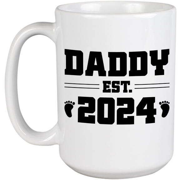 Daddy Est. 2024, Father's Day, Pregnancy Announcement, Baby Shower, White 15oz Ceramic Mug