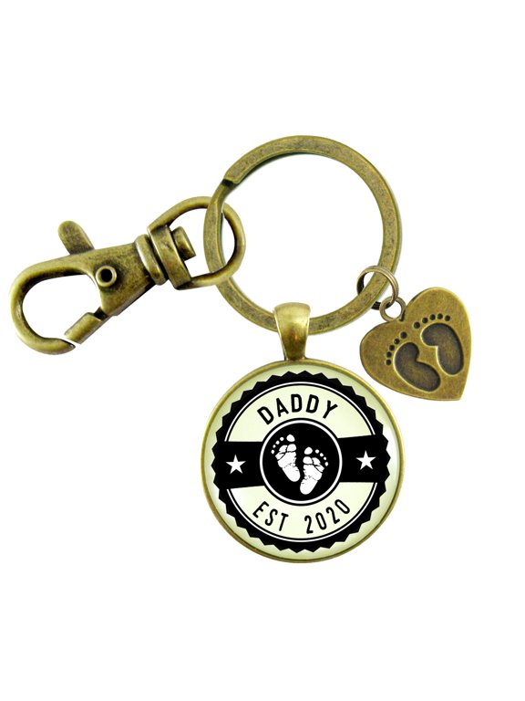 Daddy Established 2020 Gutsy Goodness Bronze Keychain New Dad First Father's DayGutsy Goodness Bronze Keychain Baby Feet Charm
