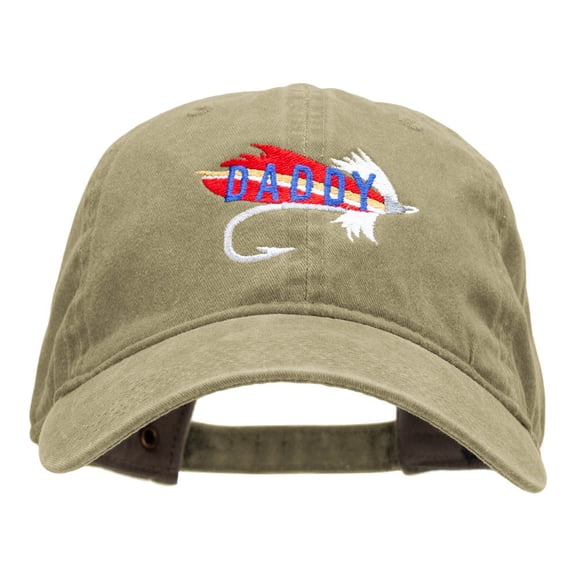 Daddy Fishing Tackle Embroidered Washed Cotton Cap - Khaki OSFM