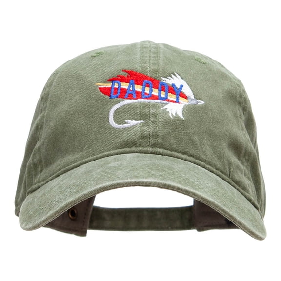 Daddy Fishing Tackle Embroidered Washed Cotton Cap - Olive OSFM