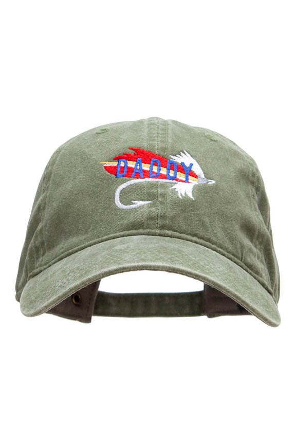 Daddy Fishing Tackle Embroidered Washed Cotton Cap - Olive OSFM