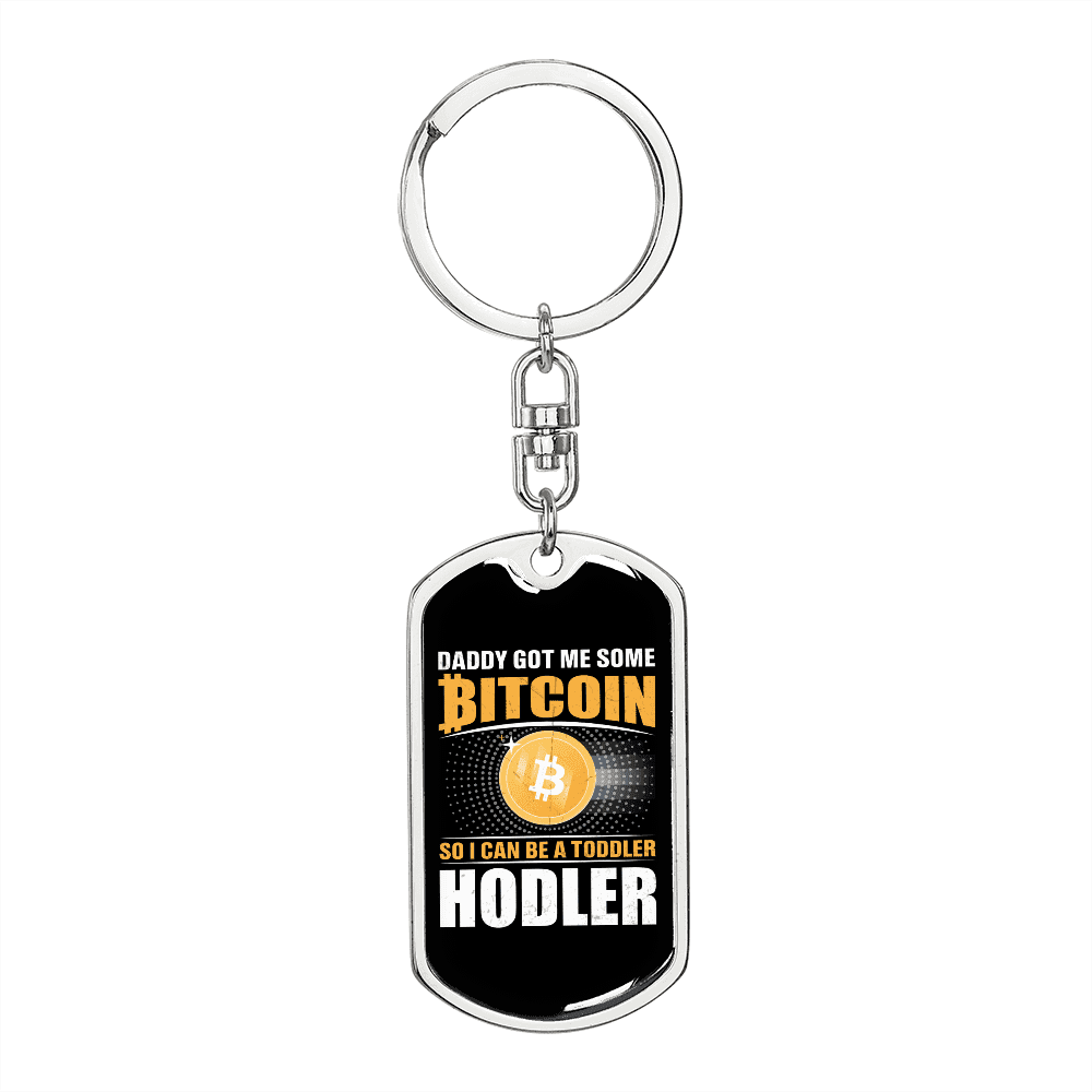 Daddy Get Some Bit Coin Crypto Stainless Steel or 18k Gold Premium Swivel  Dog Tag Keychain