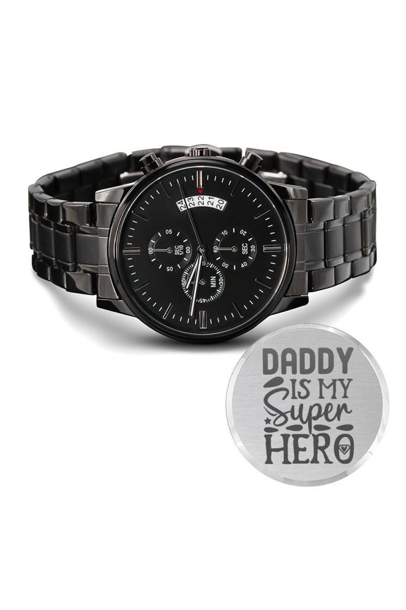 Daddy Is My Superhero Engraved Multifunction Analog Stainless Steel Chronograph Men's Watch W Copper Dial