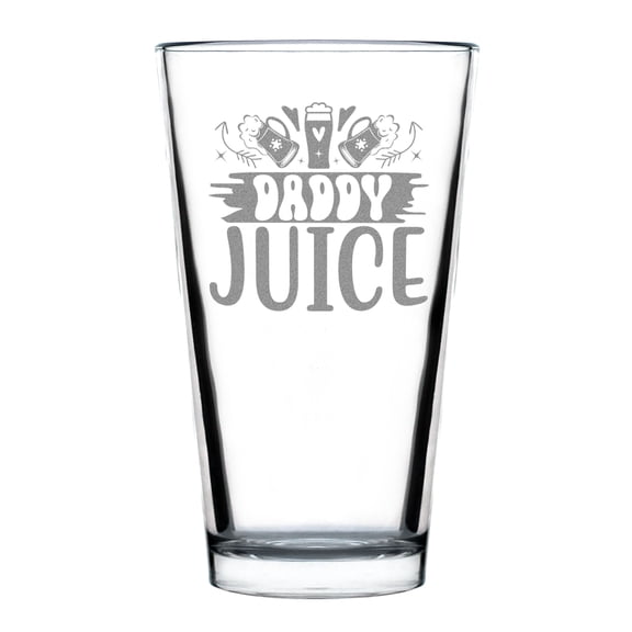 Daddy Juice Pint Glass, Hand Engraved 16oz Beer Funny Etched Barware, Unique Father Gift, Dad Humor Lover Present