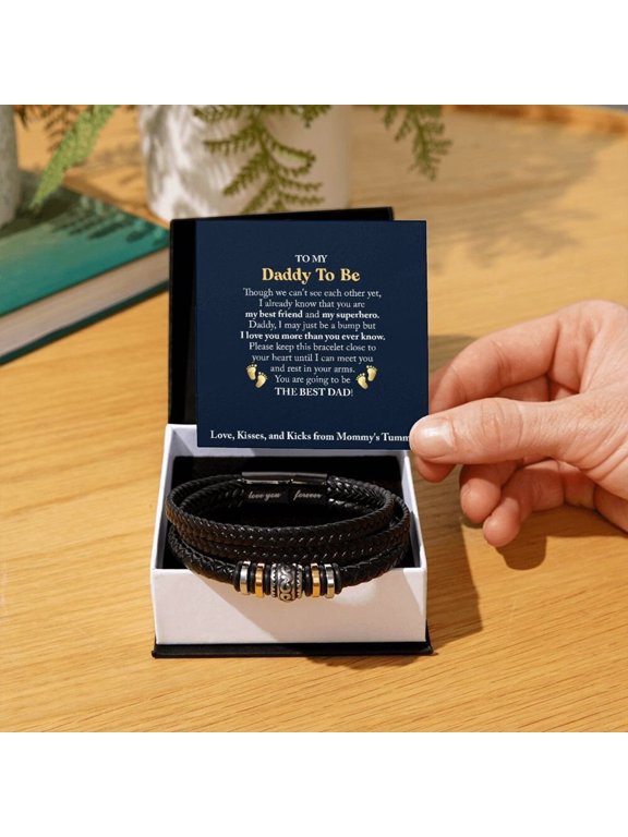 Daddy To Be Leather Bracelet Gift from Bump with Message Card and Gift Box, Father To Be Gifts, Soon To Be Dad Gift on Fathers Day, Expecting Dad Gift Ideas from Baby
