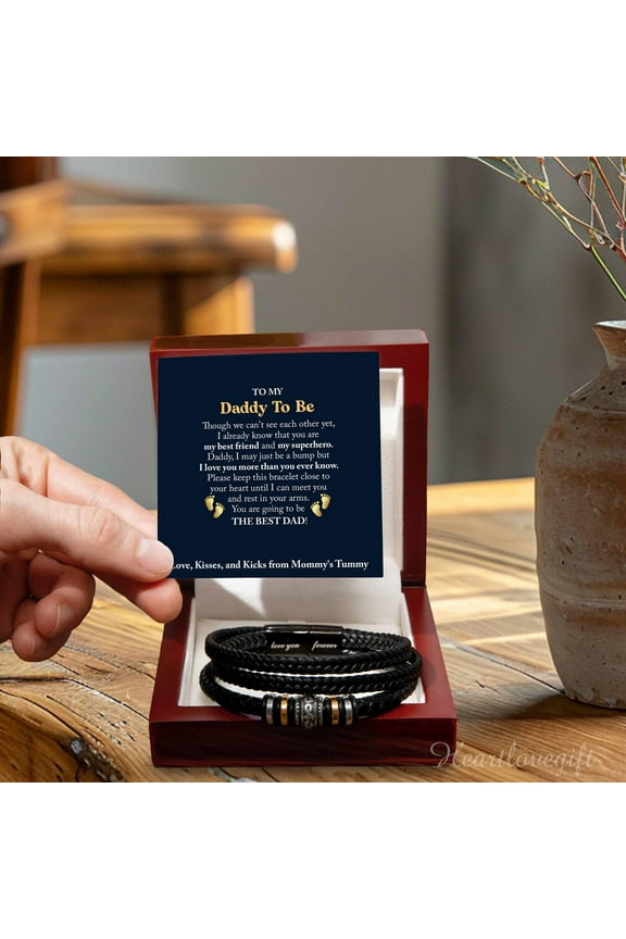Daddy To Be Leather Bracelet Gift from Bump with Message Card and LED Box, Father To Be Gifts, Soon To Be Dad Gift on Fathers Day, Expecting Dad Gift Ideas from Baby
