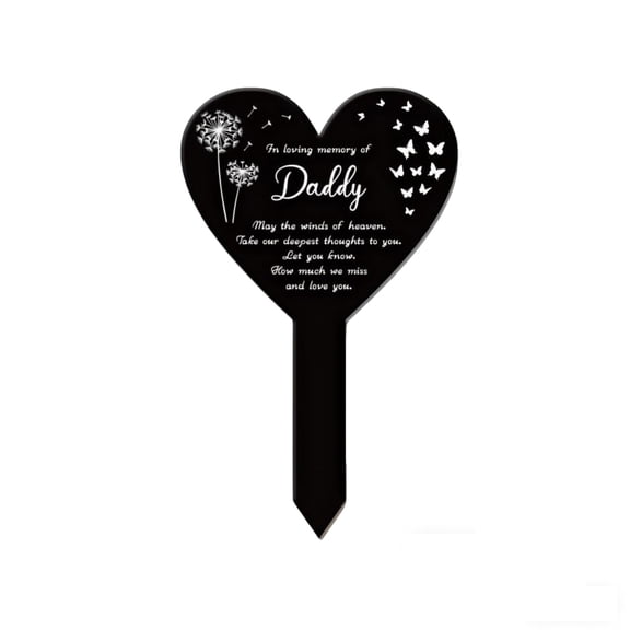 Daddy Memorial Heart Stake - Dandelion & Butterfly Grave Marker for Remembering Loved Father