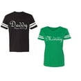thumbnail image 1 of Daddy Mommy Since 2017 Unisex Couple Matching Cotton Jersey style T-Shirt Contrasting stripes on sleeves (Men Black / Women Green) (Men L / Women XL), 1 of 3
