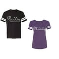 thumbnail image 1 of Daddy Mommy Since 2017 Unisex Couple Matching Cotton Jersey style T-Shirt Contrasting stripes on sleeves (Men Black / Women Purple) (Men XXXL / Women XXL), 1 of 3