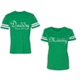 thumbnail image 1 of Daddy Mommy Since 2017 Unisex Couple Matching Cotton Jersey style T-Shirt Contrasting stripes on sleeves (Men Green / Women Green) (Men S / Women XXL), 1 of 3
