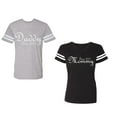 thumbnail image 1 of Daddy Mommy Since 2017 Unisex Couple Matching Cotton Jersey style T-Shirt Contrasting stripes on sleeves (Men Heather / Women Black) (Men XL / Women L), 1 of 3