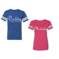 thumbnail image 1 of Daddy Mommy Since 2017 Unisex Couple Matching Cotton Jersey style T-Shirt Contrasting stripes on sleeves (Men Royal / Women Pink) (Men XXXL / Women XXL), 1 of 3