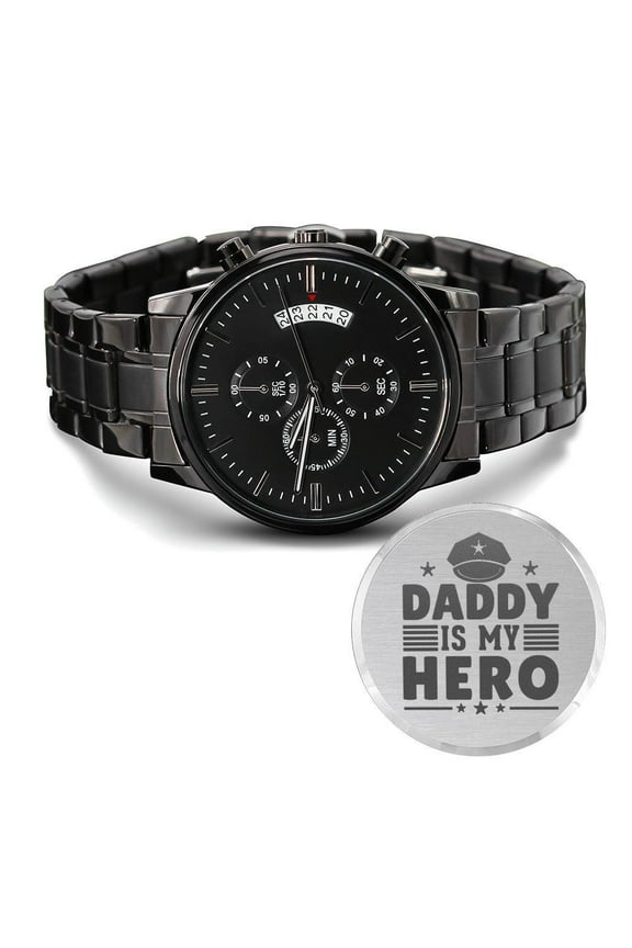 Daddy My Hero Engraved Multifunction Policeman Men's Watch Stainless Steel W Copper Dial