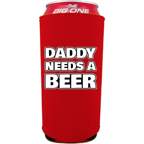 Daddy Needs A Beer 24/25oz Large Can Coolie (Red)