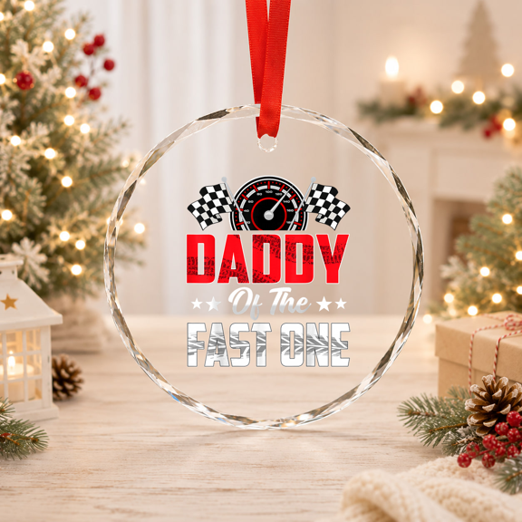 Daddy Of The Fast One 1St Race Car Family Glass Ornament