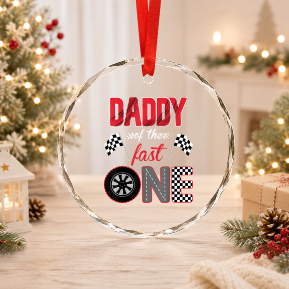 Daddy Of The Fast One Birthday 1St Race Car Family Glass Ornament