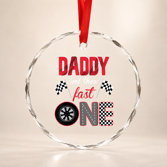 Daddy Of The Fast One Birthday 1St Race Car Family Glass Ornament