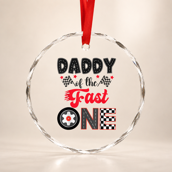 Daddy Of The Fast One Car Racing Dad 1St Birthday Boy Glass Ornament