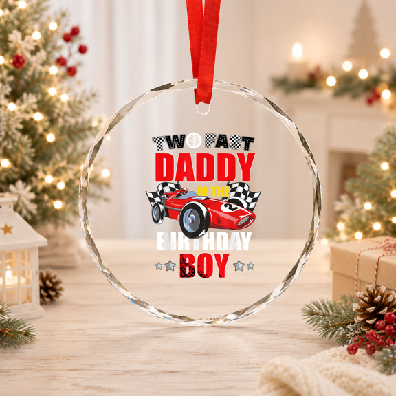 Daddy Of The Two Fast 2Nd Boy Racing Car Family Glass Ornament