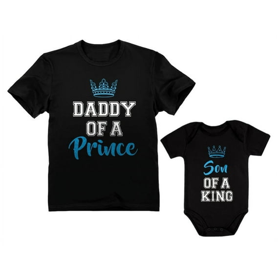 Daddy Of a Prince & Son Of a King Father & Baby Boy Matching Set Shirt Bodysuit Daddy Black Medium / Son Black 12M (6-12M)