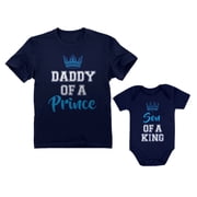 Daddy Of a Prince & Son Of a King Father & Baby Boy Matching Set Shirt Bodysuit Daddy Navy Medium / Son Navy Newborn 0-3M