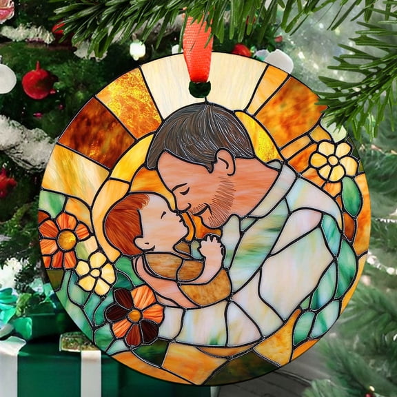 Daddy Portrait Stained Glass Suncatcher, Family Window Hanging Decor, Father's Day Gift, Gift For Grandpa, Dad Gift From Kids, Stained Glass Ornament 2025, Holiday Decoration,