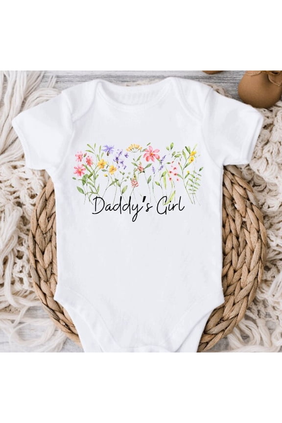 Daddy'S Girls Shirt, Dad'S Little Wildflower, Newborn Baby Shower Gift, Boho Floral Bodysuit, Birth Announcement, Father'S Day Baby Outfit Cute Baby Onesie, BABY BODYSUIT LAT 4424