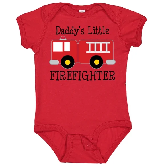 Daddy'S Little Firefighter Baby Bodysuit Fireman Future Fire Truck Red Bodysuit Cute Baby Onesie, BABY BODYSUIT LAT 4424