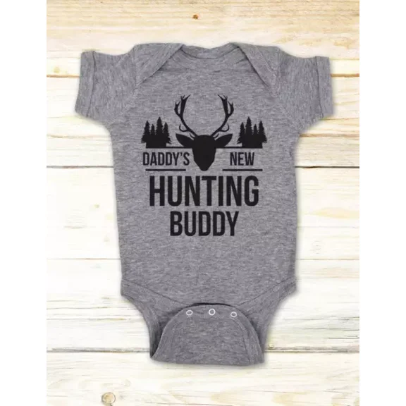 Daddy'S New Hunting Buddy Crawl Walk Hunt Baby Bodysuit Shower Gift Cute Baby Onesie, BABY BODYSUIT LAT 4424