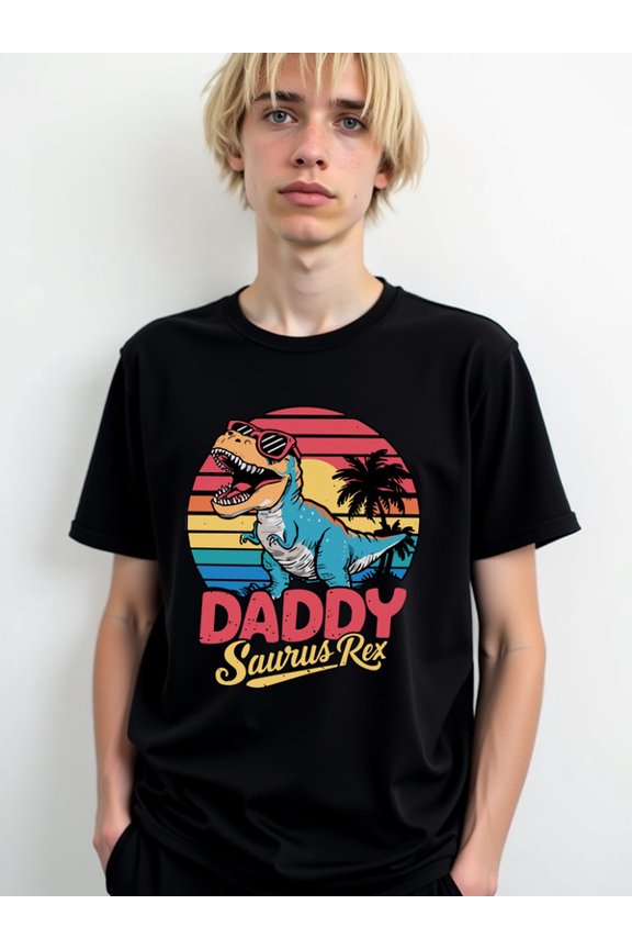 Daddy Saurus Rex Tee Men's round neck T-shirt black 2026 elegantly Unique designs, summer prints Original Unisex Shirt Short Sleeve tshirts