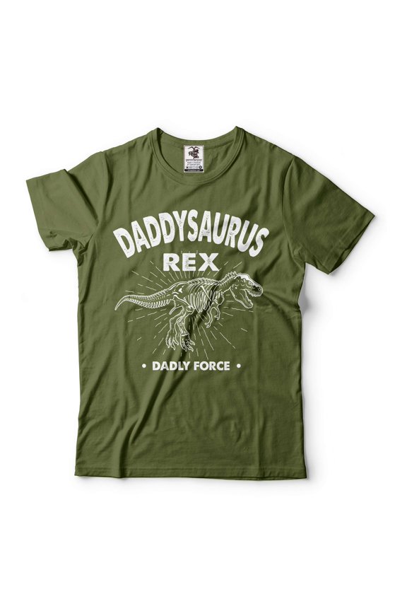 Daddy Saurus Shirt Dinosaur Dad Shirt T-Rex Dad Shirt Father's Day Shirt Dino Dad Shirt (Large Military Green)