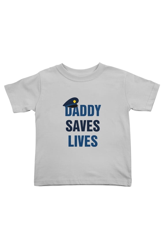 Daddy Saves Lives Police Officer Cop Dad Father Funny Toddler T-Shirts for Boys Girls (Gray, Youth S)