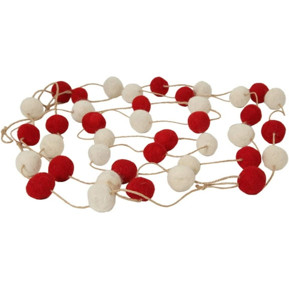 Daddy Shoppe Handmade Felt Pom Pom Garlands Set of 2 (Red and Off White) for Christmas Decorations Nursery Decor Felt Ball Garland