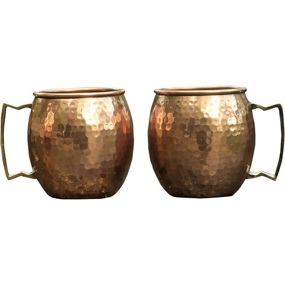 Daddy Shoppe Pure Copper Moscow Mule Mug Set of 2 Cocktail 16 OZ Hammered Drinking Mug