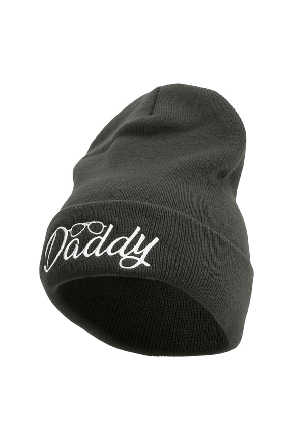 Daddy With Glasses Embroidered 12 Inch Long Knitted Beanie - Dk Grey OSFM