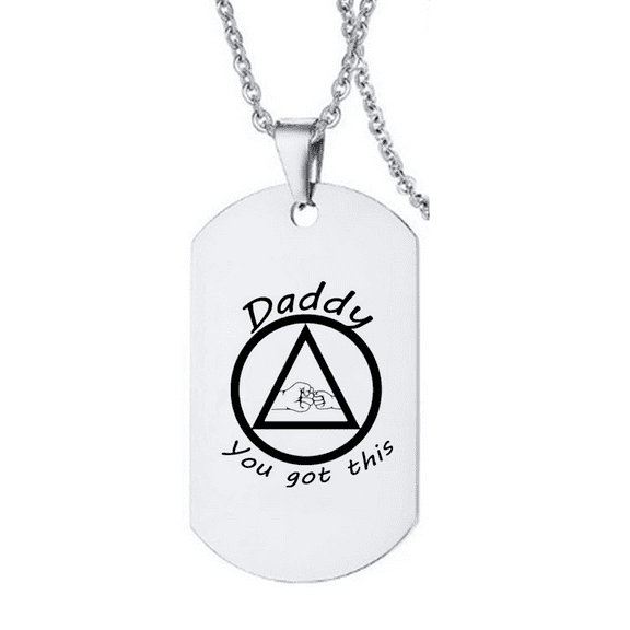 Daddy You Got This Recovery Necklace, Fist to Fist Sober AA Sobriety Pendant Chain Inspirational Recoverying Anniversary Jewelry 12 Step Gifts for Dad Father Papa from Son Daughter, Silver