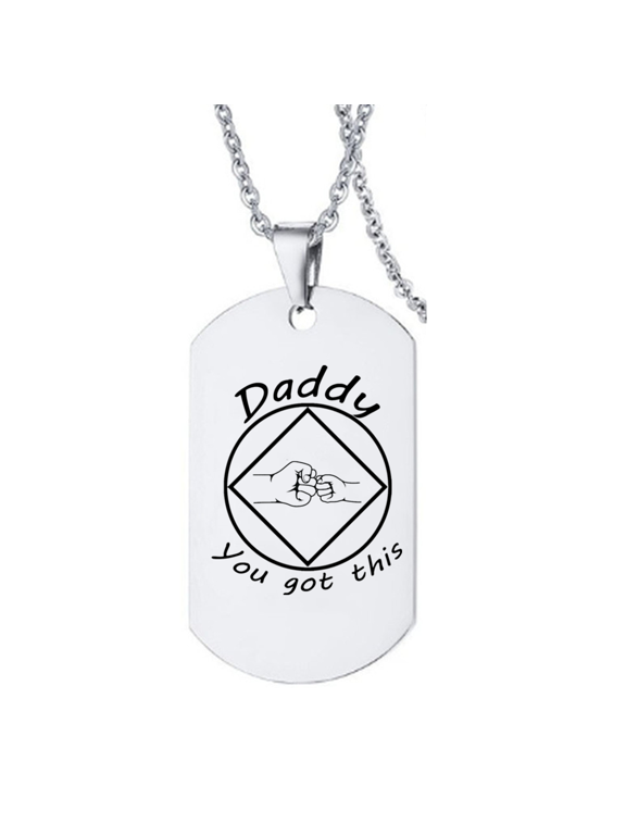 Daddy You Got This Recovery Necklace, Fist to Fist Sober NA Sobriety Pendant Chain Inspirational Recoverying Anniversary Jewelry 12 Step Gifts for Dad Father Papa from Son Daughter, Silver