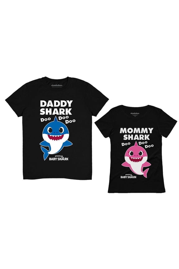 Daddy and Mommy Shark Shirts Mom and Dad Gifts Baby Shark Matching Set Outfits Mommy Black Medium / Daddy Black X-Large