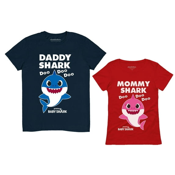 Daddy and Mommy Shark Shirts Mom and Dad Gifts Baby Shark Matching Set Outfits Mommy Red Medium / Daddy Navy X-Large