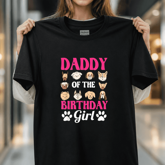 Daddy of The Birthday Girl Dog Paw Bday Party Celebration Unisex T-Shirt, S-5XL