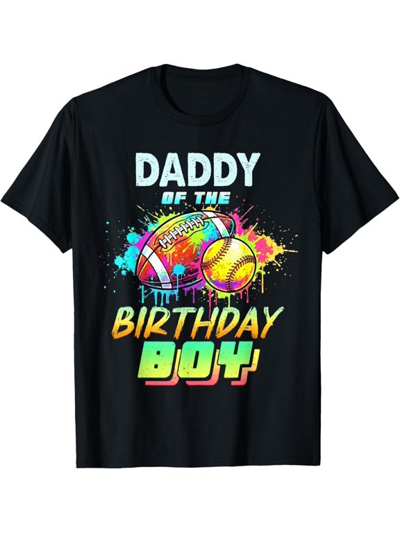 Daddy of The Birthday Softball Football Colorful T-Shirt