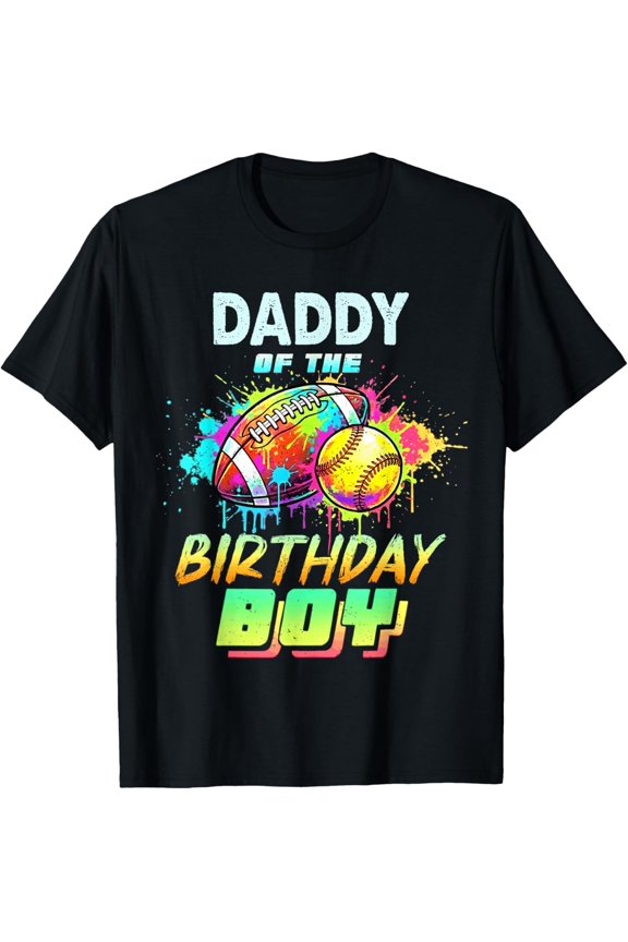 Daddy of The Birthday Softball Football Colorful T-Shirt