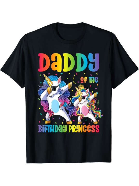 Daddy of the Birthday Girl Dabbing Princess Unicorn Dad T-Shirt Vintage Tee -Birthday Gifts