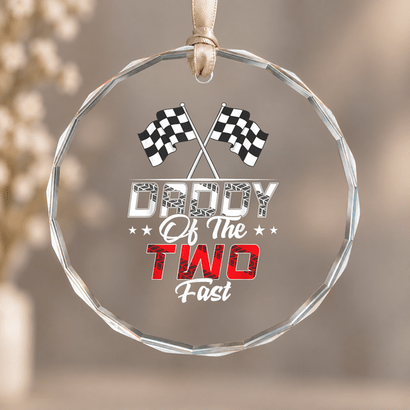 Daddy of the Two Fast Second Birthday Racing Car Family Christmas Ornament, Age Milestone Keepsake, Circle Glass Ornament