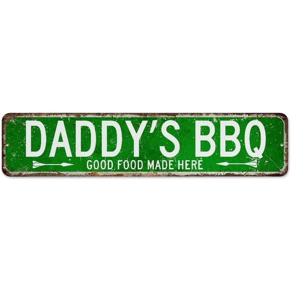 Daddy's BBQ Good Food Made Here Decorative Metal Tin Sign Funny Novelty Porch Signs Fathers Day Gift Wall Decor Garage Signs for Outside Garage Garden 4"x16"