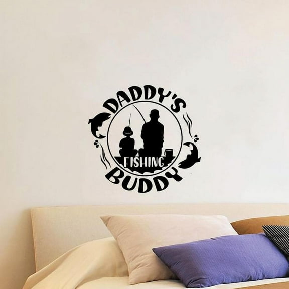 Daddy's Buddy Quote Fishing Fish Fisher Fishers Fisherman Quotes Vinyl Design Wall Sticker Wall Art Wall Decal Boy Girl Kid Room Pool Area Bedroom Home Decor Stickers Decoration Size (20x20 inch)