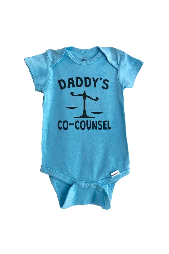Daddy's Co-Counsel Funny Baby Bodysuit For Child Of Lawyer (Blue), 6-9 Months