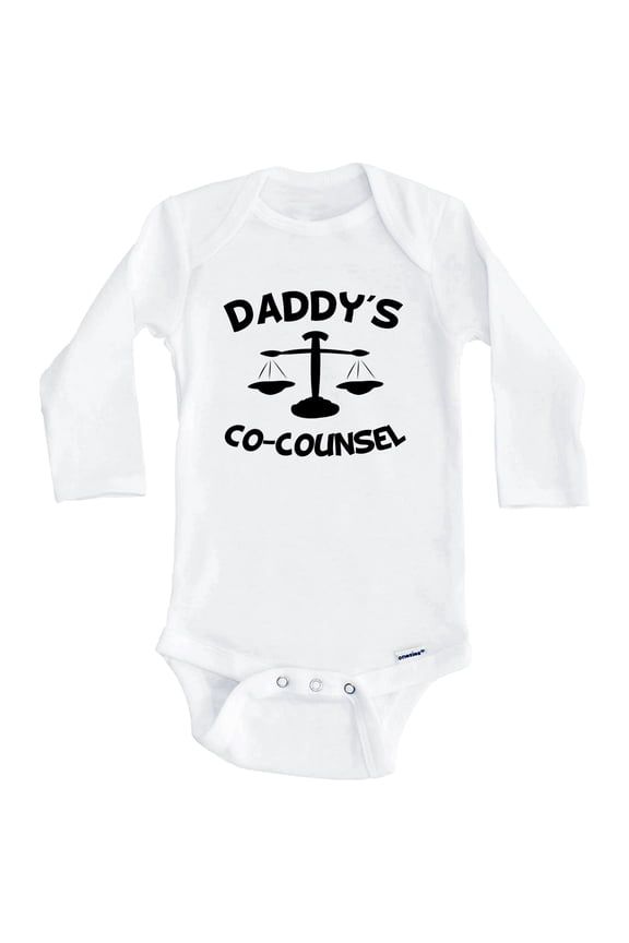 Daddy's Co-Counsel Funny Lawyer One Piece Baby Bodysuit (Long Sleeve), 0-3 Months White
