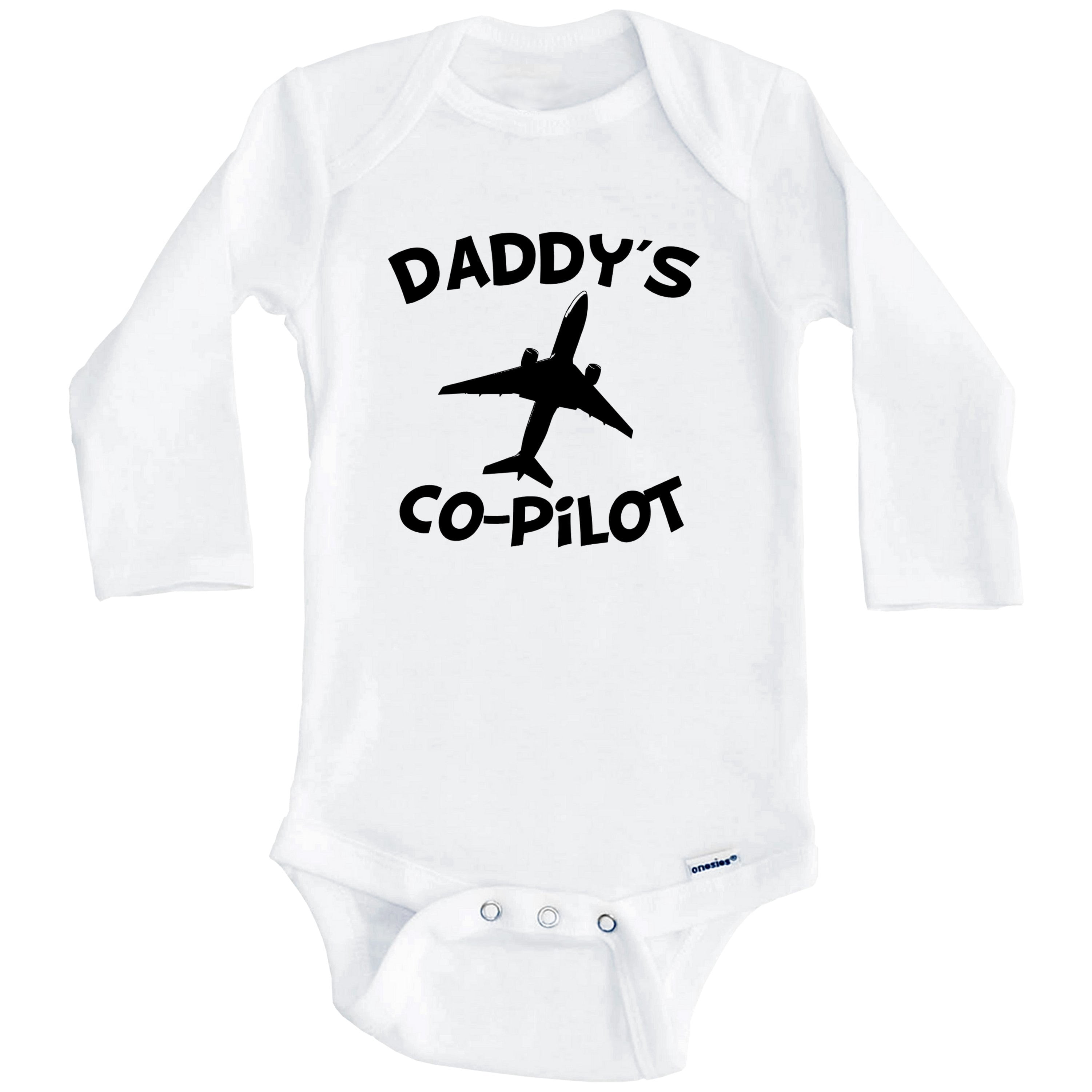 Daddy's Co-Pilot Cute Airplane One Piece Baby Bodysuit (Long Sleeve), 0-3 Months White